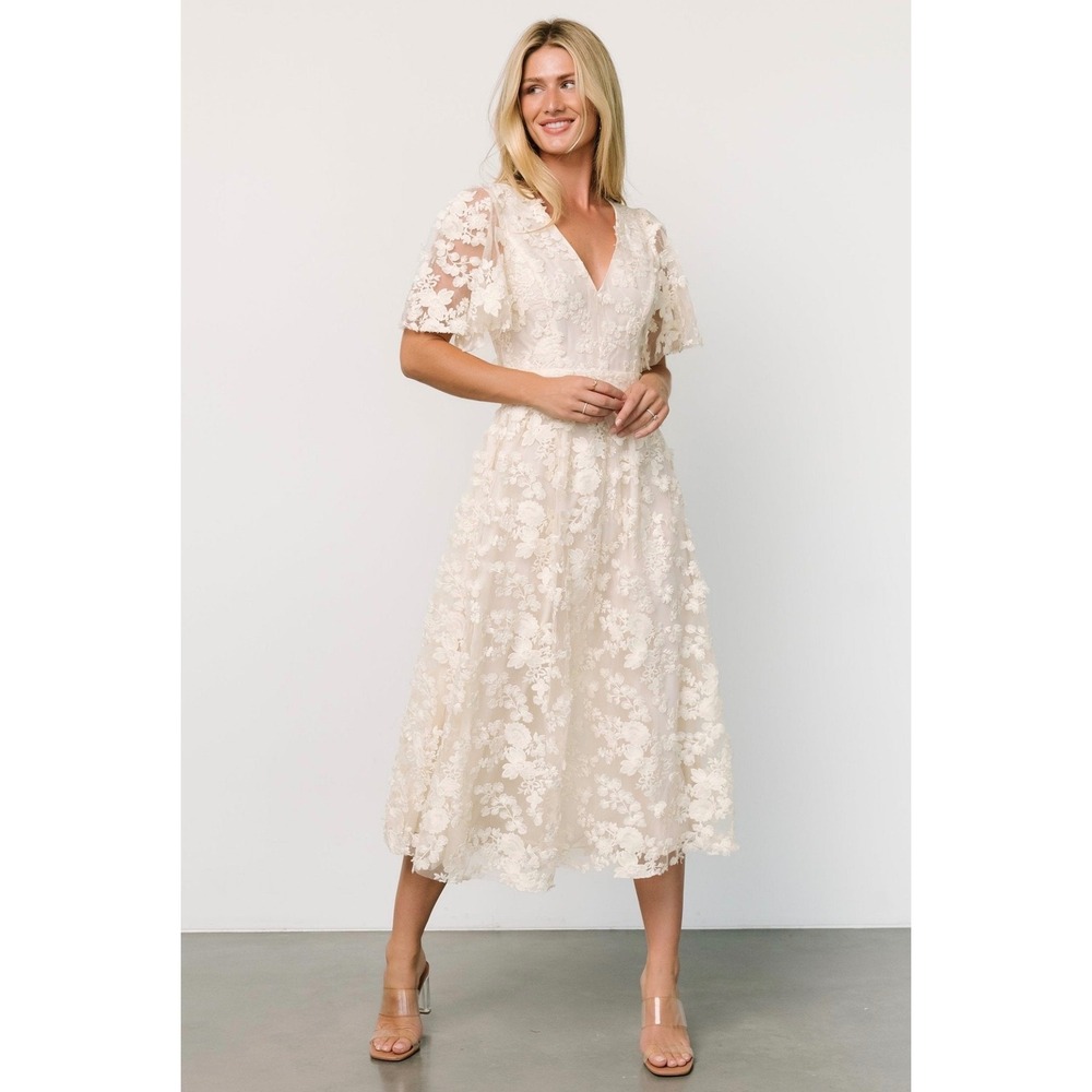 NEW Baltic Born Sadie Embroidered Midi Dress Vintage Cream Floral Tulle Size L